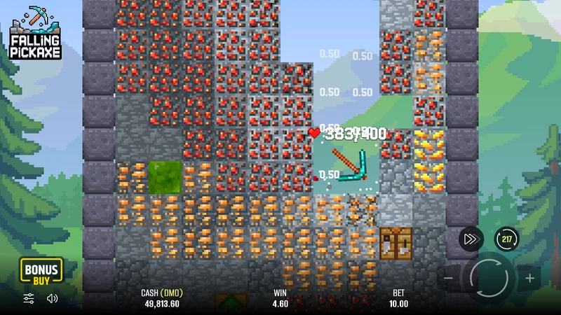 Diamond pickaxe at 383 of 400 durability in dense redstone